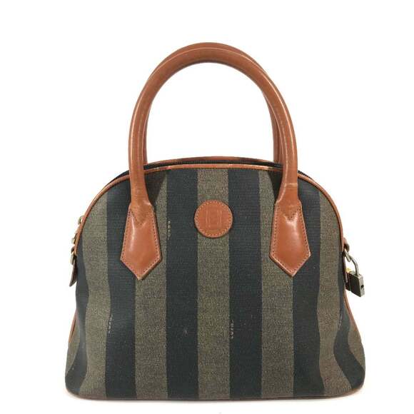FENDI Vintage Pecan Handbag Striped Leather Brown for Men and Women
